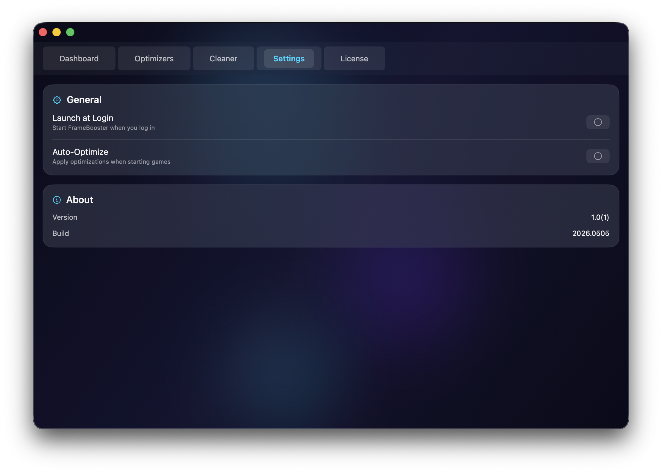 FrameBoost Settings panel